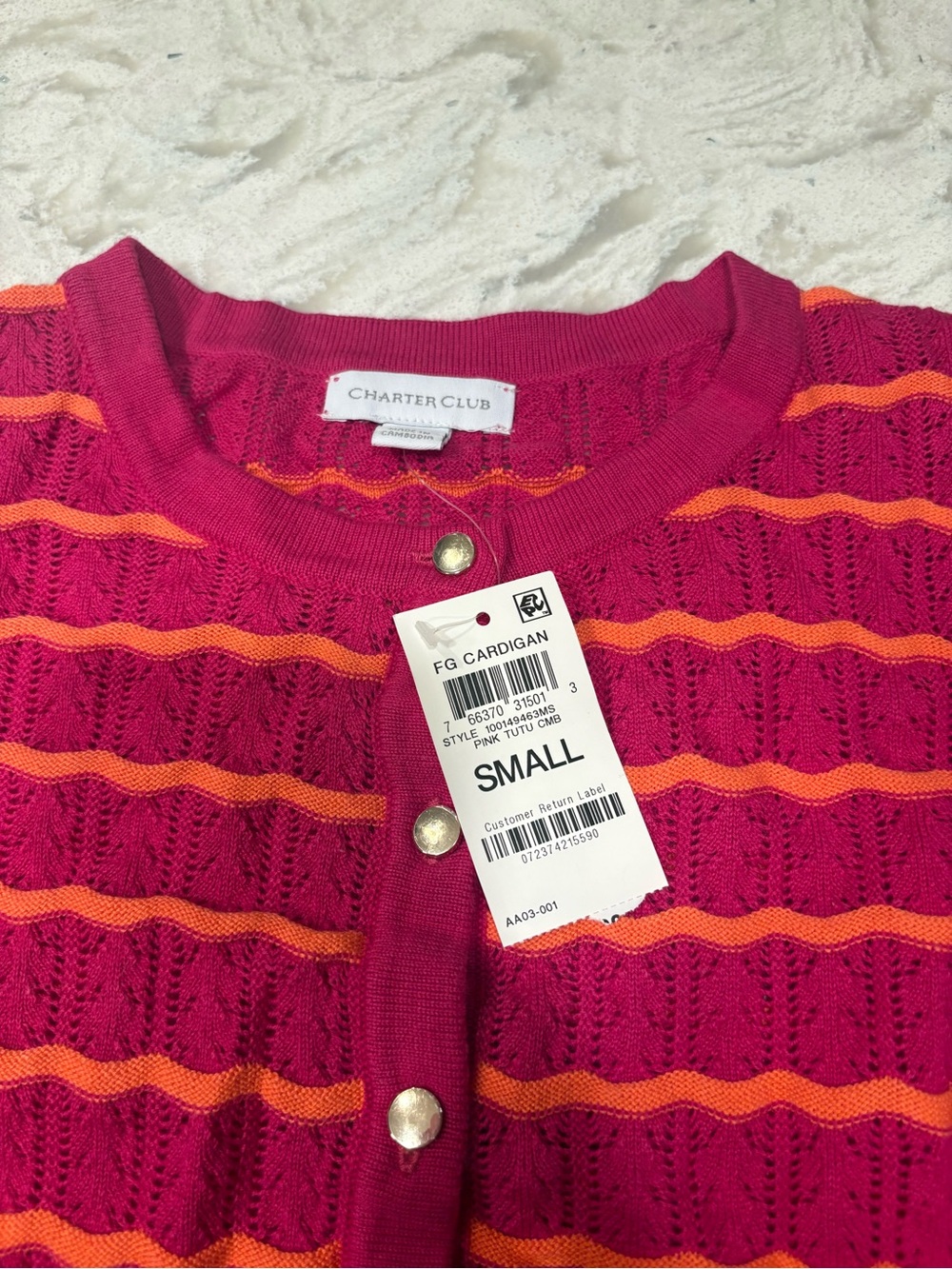 Charter Club Pink and Orange Striped Button-Front Cardigan